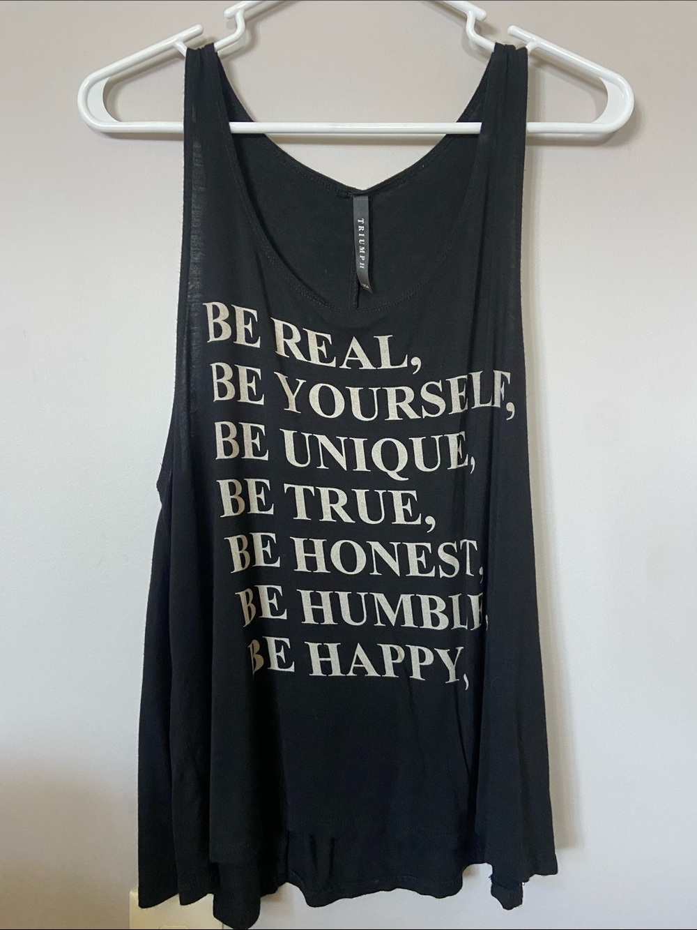 Triumph Black Tank Top with White Inspirational Text